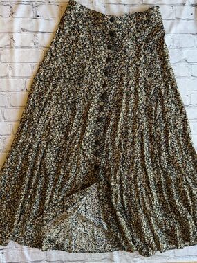 Vintage 90s Express Floral Maxi Skirt Button Front Country Western Med. Long